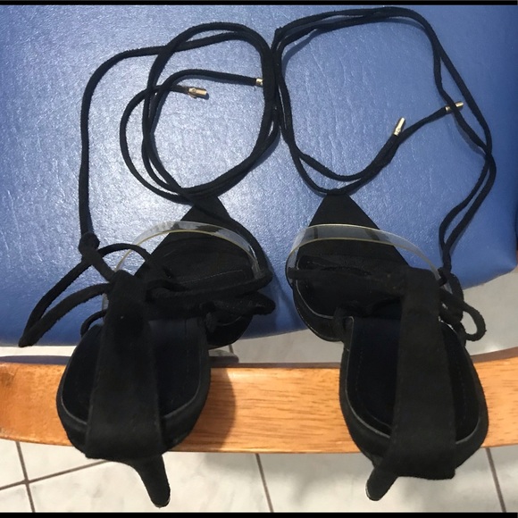 PLT suede/clear strap pointed lace-up stilettos - Picture 10 of 16